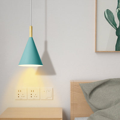 Nordic Minimalist Macaron Cone Wood 1-Light Pendant Light