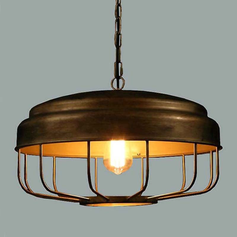 Traditional Vintage Round Cage Iron 1-Light Pendant Light For Living Room