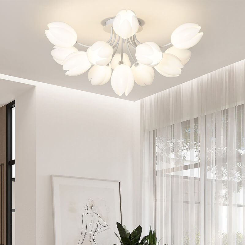 Modern Tulip Flower Shape 7/11/13 Light  Semi-Flush Mount Ceiling Light