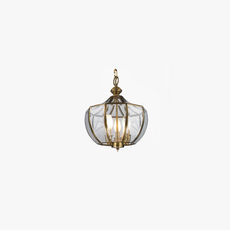 European Luxury Brass Glass Cage 3-Light Chandelier