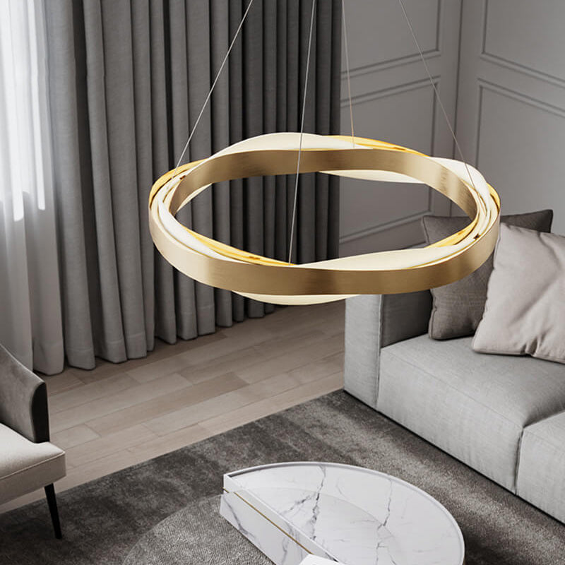 Postmoderner Luxuskreis-Champagne-Goldedelstahl-Acryl-LED-Kronleuchter