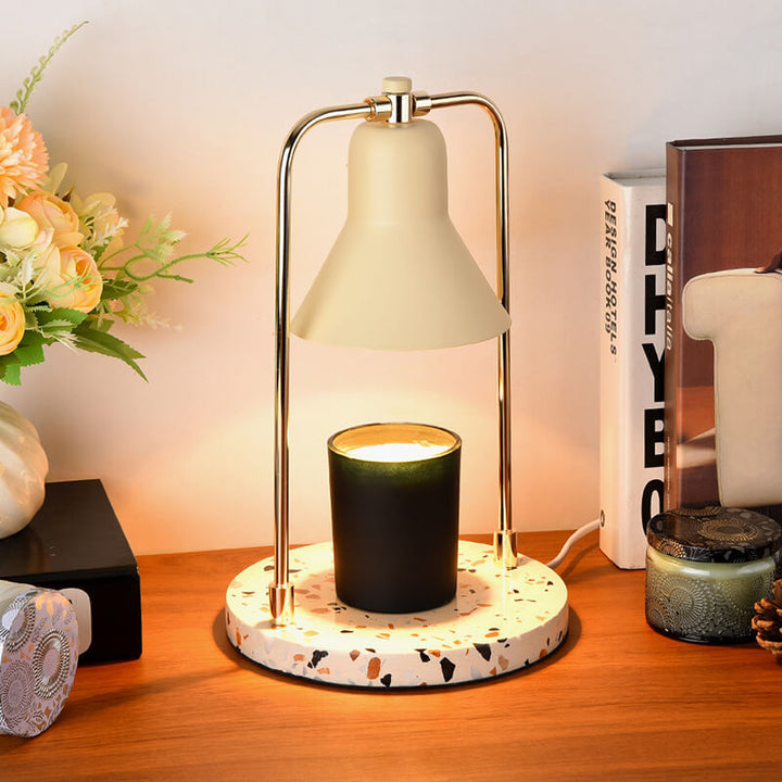 Moderne milchgelbe Kegelschirm-Marmor-2-Licht-Tischlampe mit schmelzendem Wachs