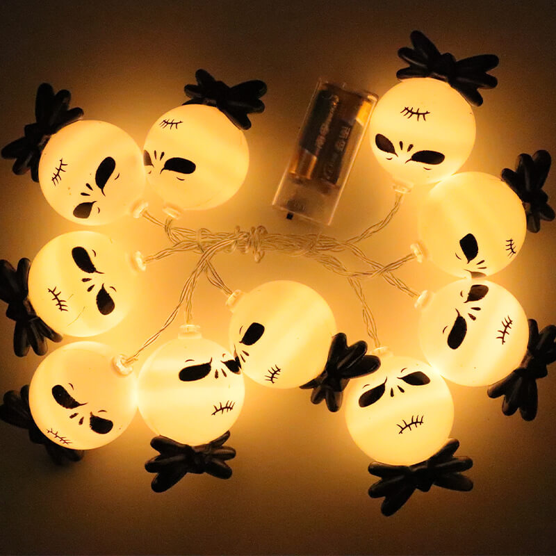 Moderne Art-Déco-Halloween-Lichterkette mit Geistergesicht für Partys, dekorative LED-Lichterkette mit USB-Batteriebox für den Außenbereich 