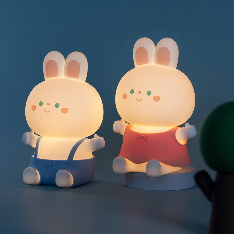 Creative Cartoon Rabbit Silicone USB Rechargeable Dimming Timer LED Night Light Table Lamp