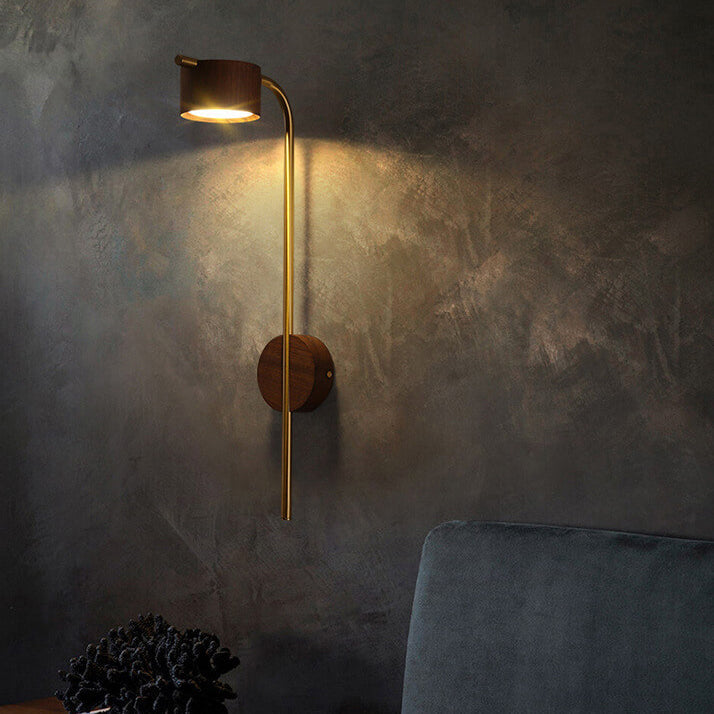Modern Minimalist Round Iron Rubber Wood LED Wall Sconce Lamp