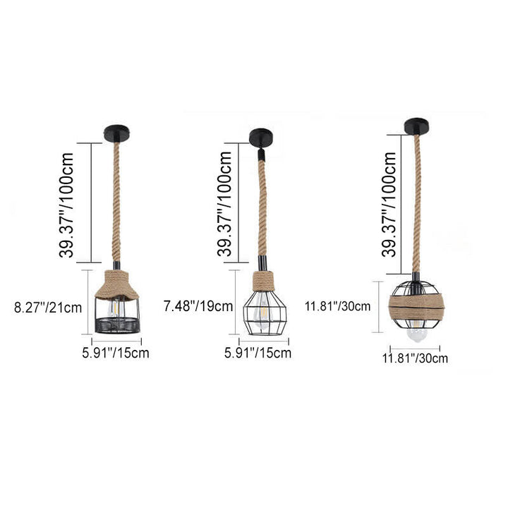 Luminaire suspendu à 1 lumière en corde de chanvre et rotin nostalgique de style industriel 