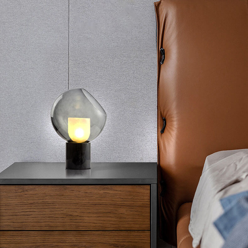 Lámpara de Mesa de 1 Luz con Base de Mármol Minimalista Nórdico y Bola de Vidrio 
