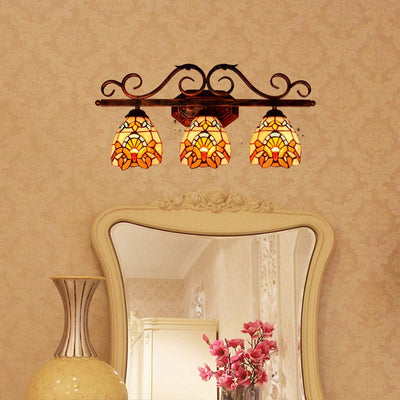 Europäische Vintage Tiffany Buntglas Eisen 3-Licht Spiegel Frontleuchte Wandleuchte Lampe