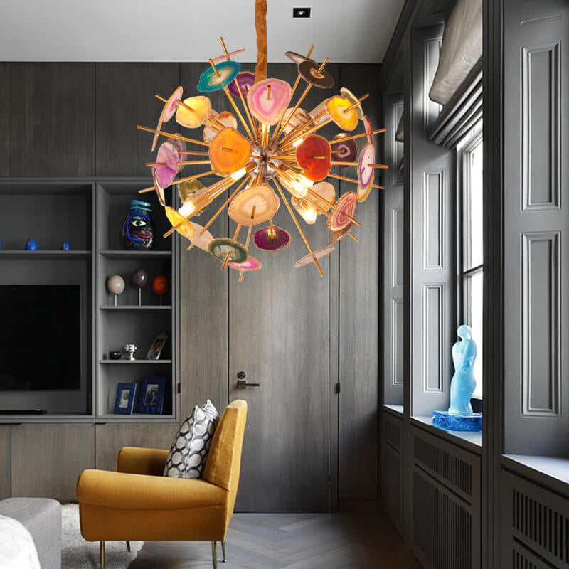 Nordic Colored Agate Globe Ball Design 12/24 Light Chandelier