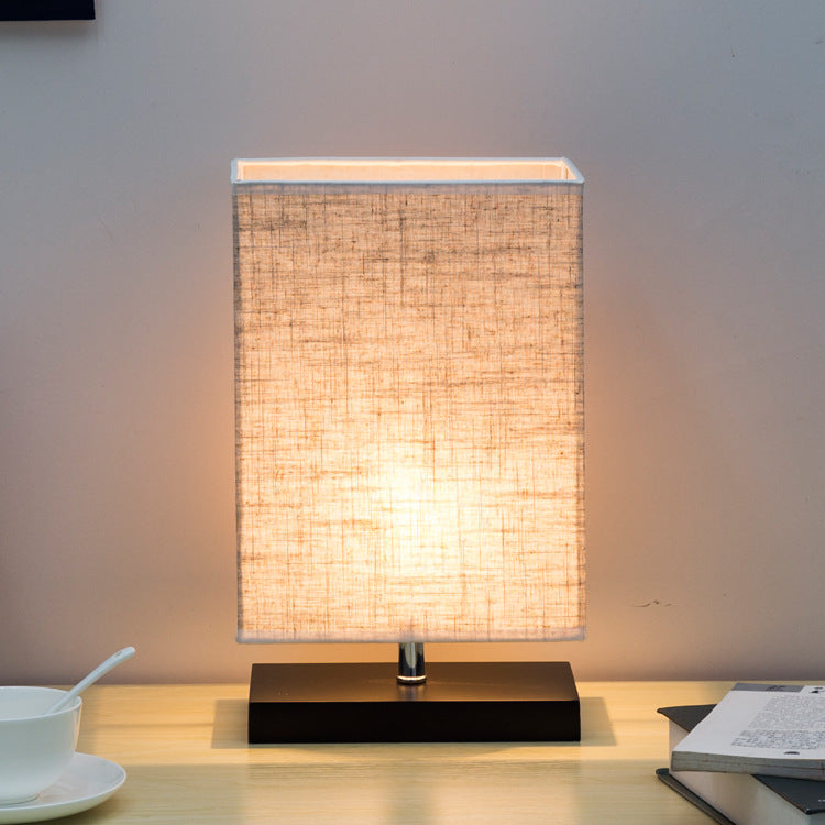 Modern Simplicity Rectangular Linen Fabric Black Iron Base 1-Light Table Lamp For Bedroom