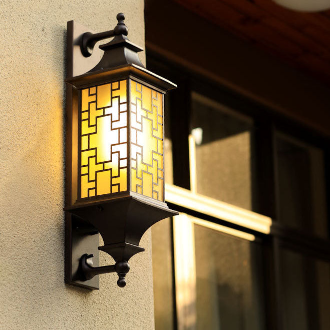 Outdoor Chinese Square Lantern Cage Waterproof 1-Light Wall Sconce Lamp