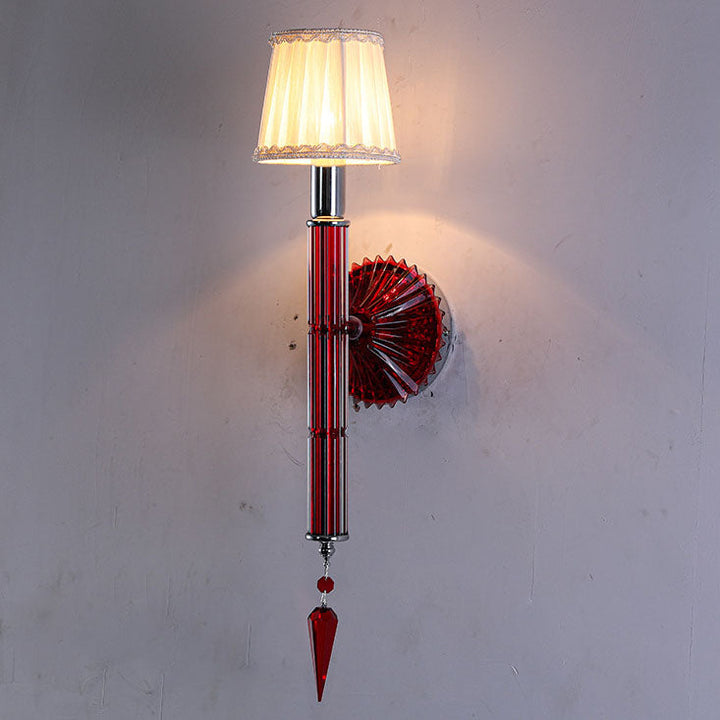 European Vintage Light Luxury Crystal Fabric 1-Light Wall Sconce Lamp