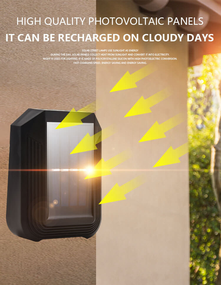 Modern Minimalist Rectangular Plastic LED Solar Outdoor Waterproof Wall Sconce Lamp For Outdoor