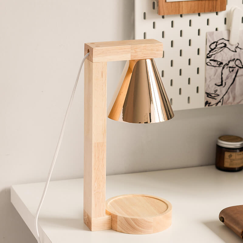 Moderne Minimalistische Kegel-Schirm Hardware Holz 1-Licht Schmelzwachs Tischlampe 