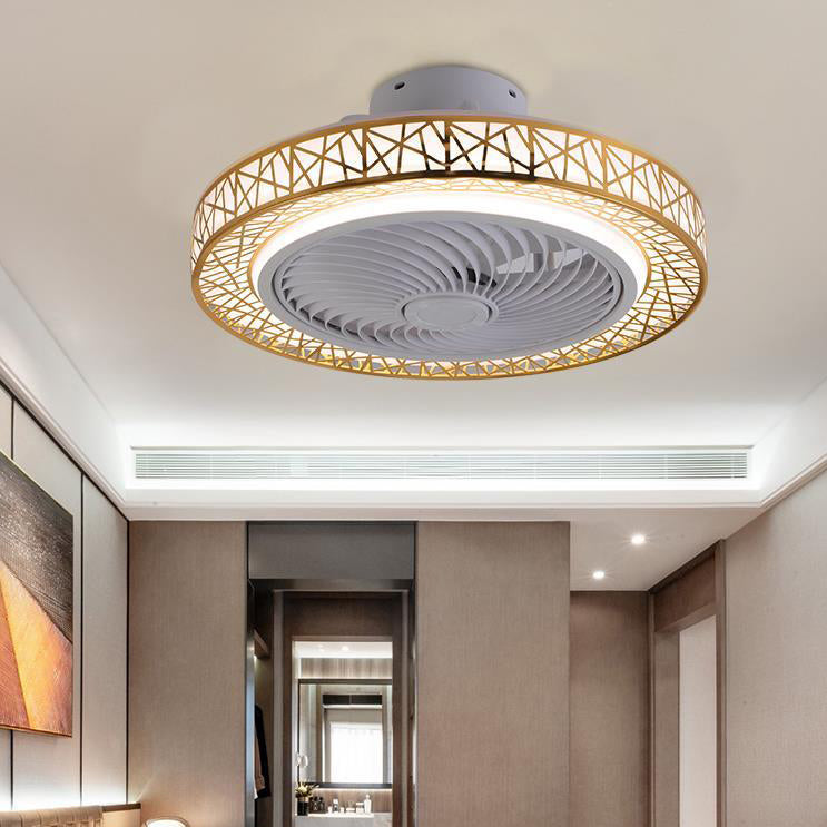 Modern Luxury Round Lace LED Flush Mount Ceiling Fan Light