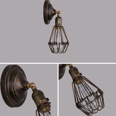 Contemporary Industrial Iron Bronze Round Frame 1-Light Wall Sconce Lamp For Hallway