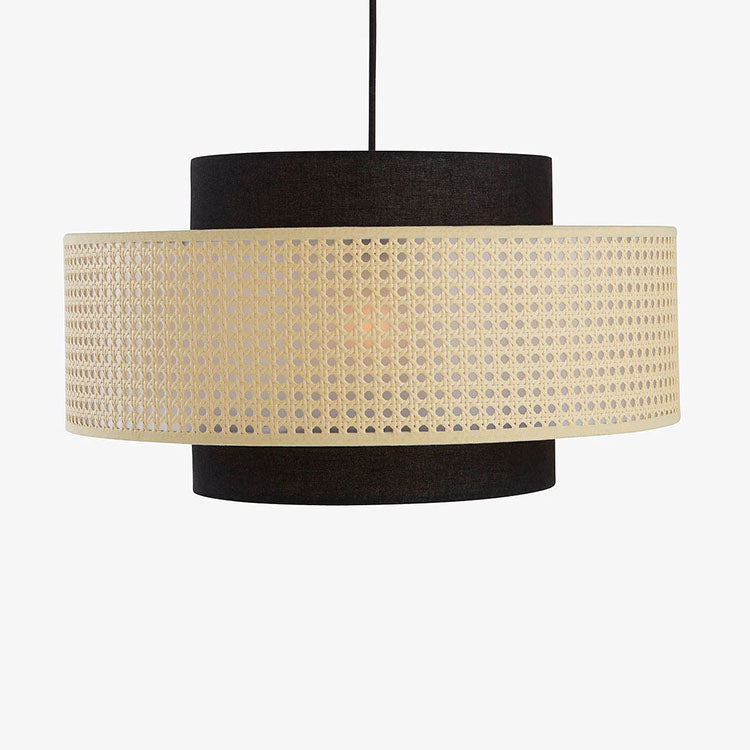 Traditional Vintage PE Rattan Weaving Fabric Round Drum 1-Light Pendant Light For Dining Room