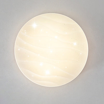 Modern Minimalist Solid Wood Edging PVC Round Shade LED Flush Mount Ceiling Light For Living Room