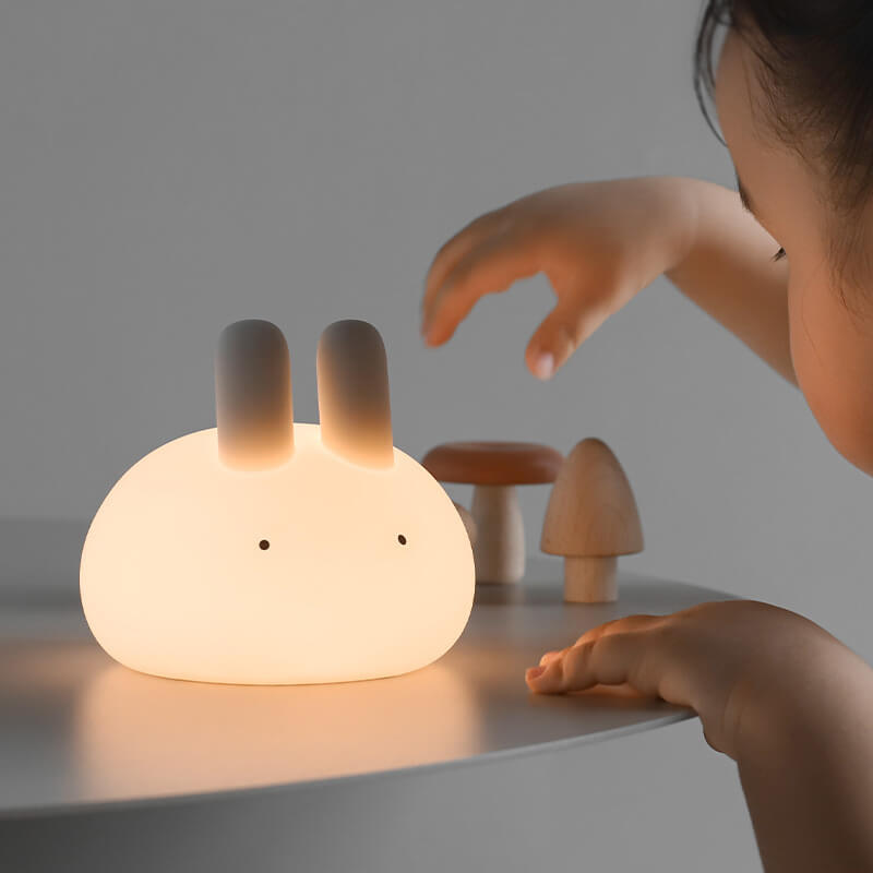 Lámpara de Mesa con Luz Nocturna LED de Silicona Creativa con Forma de Conejo de Dibujos Animados 