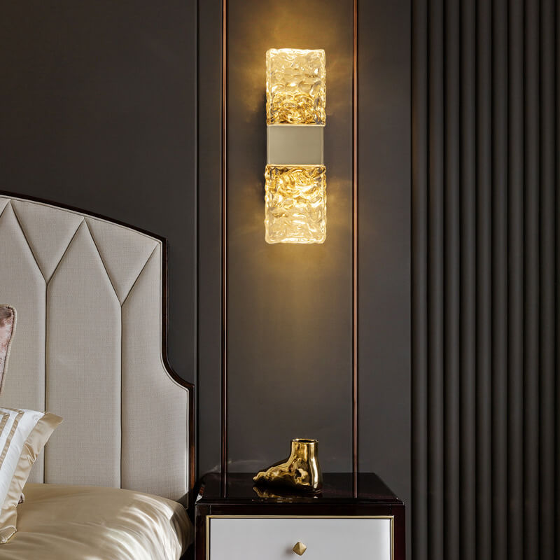 Moderne, quadratische, quadratische Ripple Crystal Gold LED-Wandleuchte