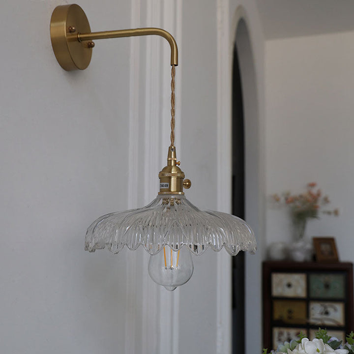 Modern Art Deco Iron Flower Glass Shade 1-Light Wall Sconce Lamp For Bedroom