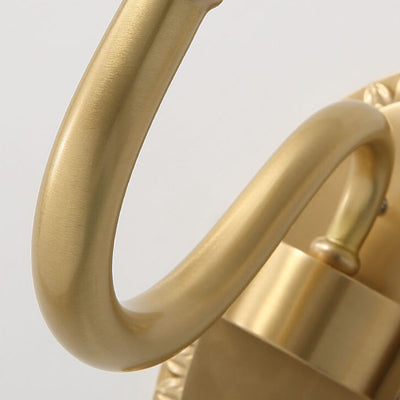 Lámpara Aplique de Pared de Lujo Europeo de Vidrio Floral de Latón con Brazo Curvado 1/2 Luz 