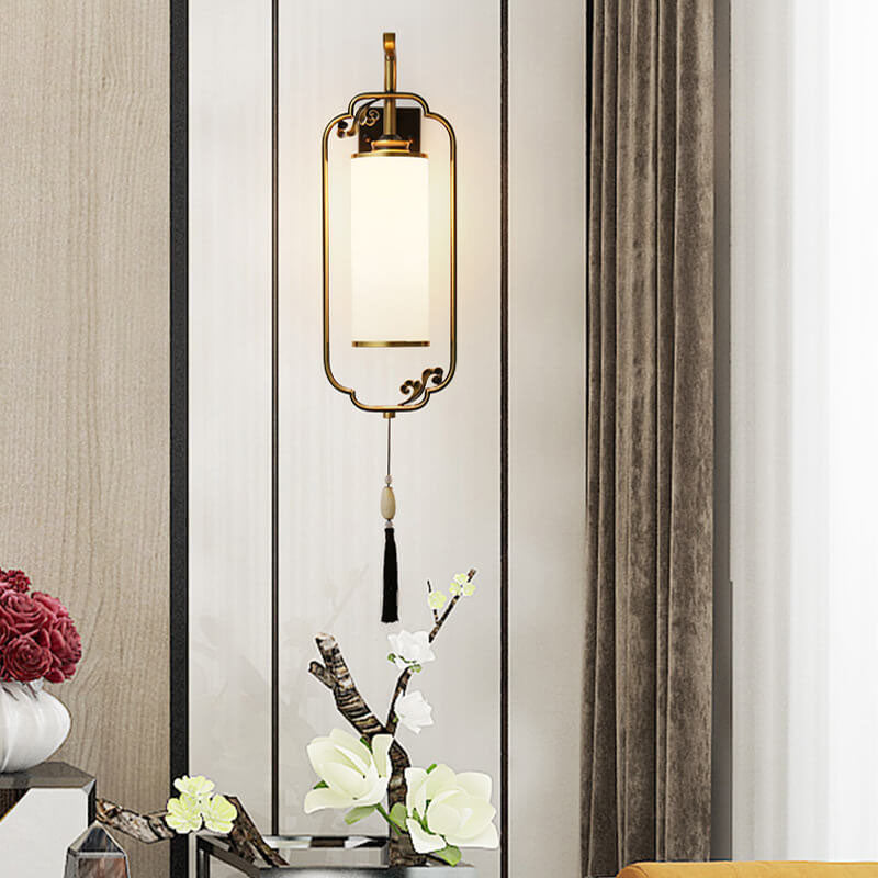 Modern Chinese Brass Glass Column 1-Light Wall Sconce Lamp