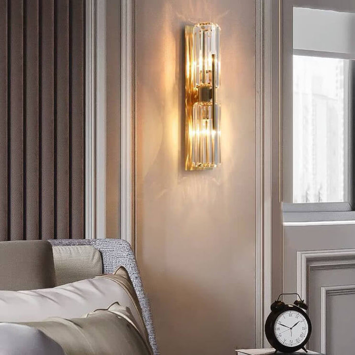 Modern Luxury Crystal Metal Strip 2-Light Wall Sconce Lamp