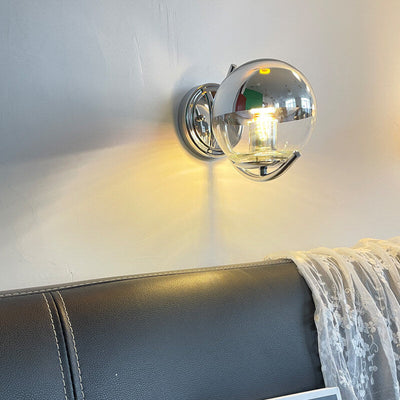 Vintage Chrome Glass Globe 1-Light Wall Sconce Lamp