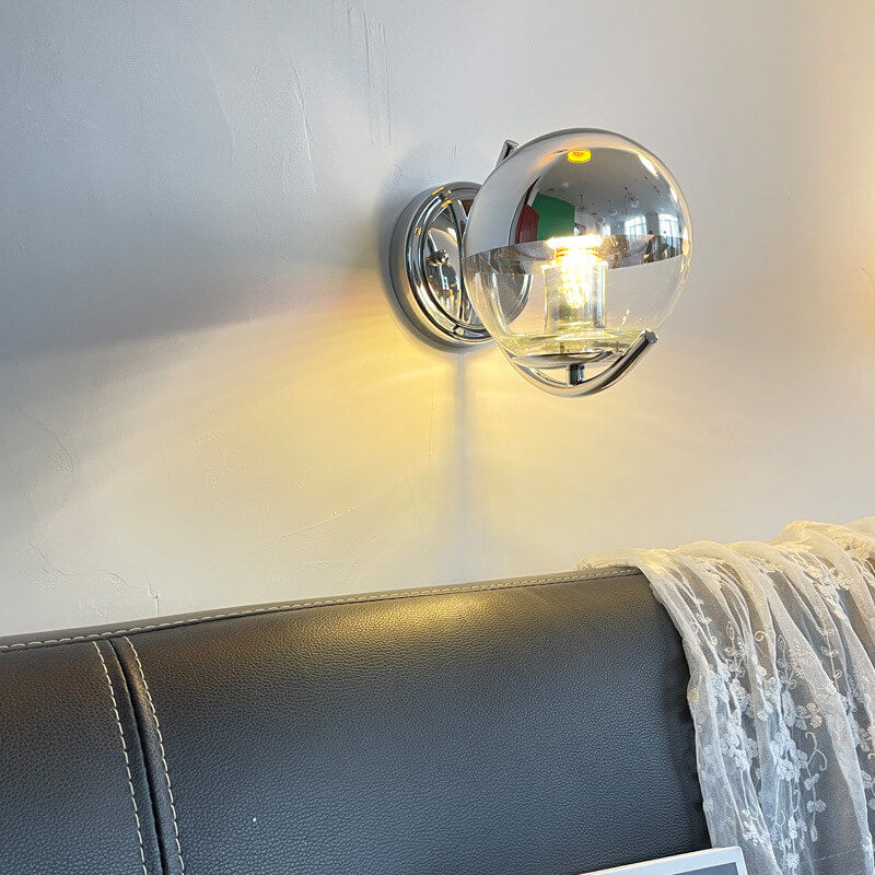 Vintage Chrome Glass Globe 1-Light Wall Sconce Lamp