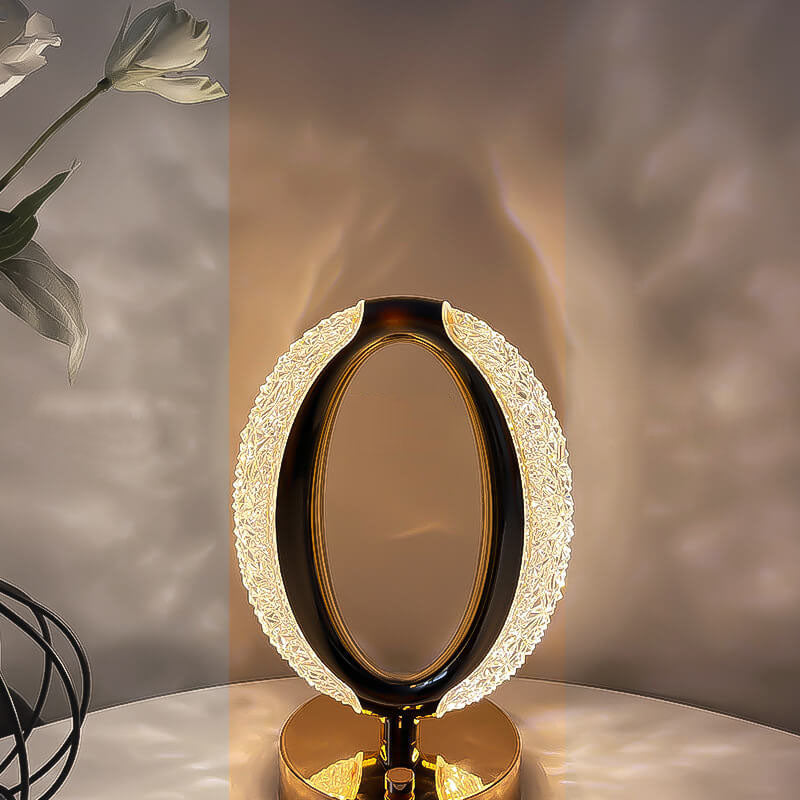 Moderne luxuriöse LED-Tischlampe mit Ring aus Eisen und Acryl mit Touch-Funktion fürs Schlafzimmer 