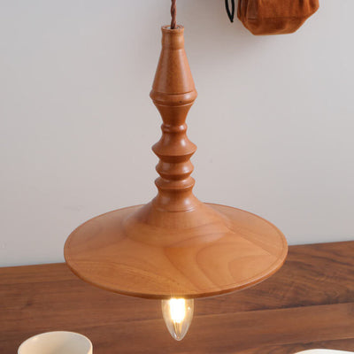Japanische Vintage Messing Massivholz Kerzenhalter Kegelplatte 1-Licht Pendelleuchte