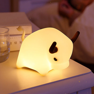 Lámpara de Mesa Luz Nocturna LED Regulable con Temporizador USB de Silicona en Forma de Vaca Animal 