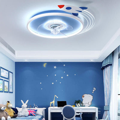 Modern Children's Rocket Plane Acrylic Round Fan LED Flush Mount Ceiling Light
