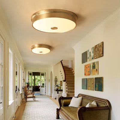 European Simple Full Copper Round Flush Mount Ceiling Light