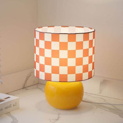 Contemporary Creative Round Lattice Glass Fabric LED Table Lamp For Bedroom