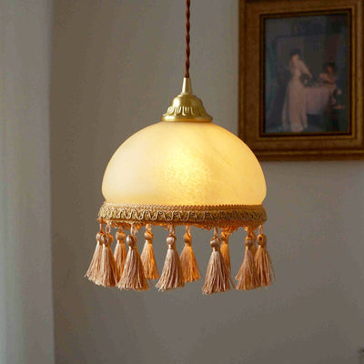 French Vintage Tassel Full Copper 1-Light Pendant Light