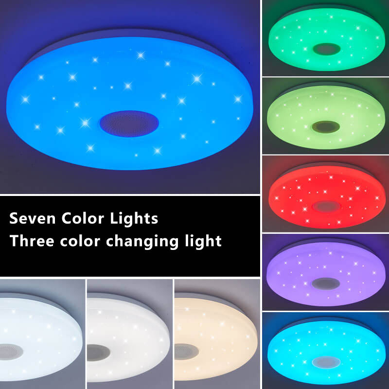 Smart Dimmable LED Remote Control Bluetooth Music Speaker Flush Mount Ceiling Light