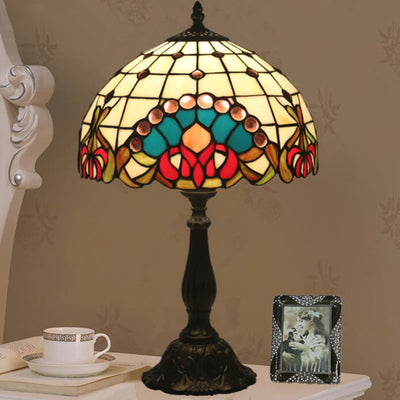 European Tiffany Baroque Gem Stained Glass 1-Light Table Lamp