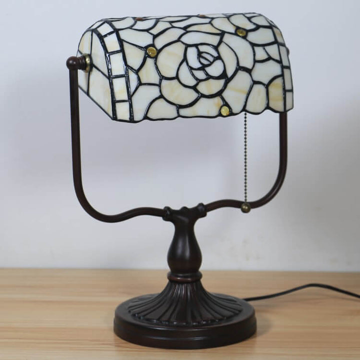 Traditional Tiffany Floral Butterfly Stained Glass 1-Light Bank Zipper Table Lamp for Bedroom