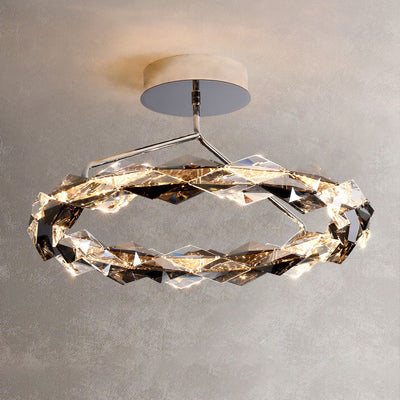 Modern Minimalist Light Luxury Round Hardware Crystal LED Semi-Flush Mount Light