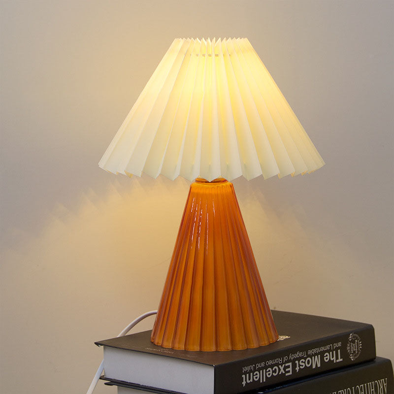 Nordic Pleated Shade Cone Column Base 1-Light Table Lamp