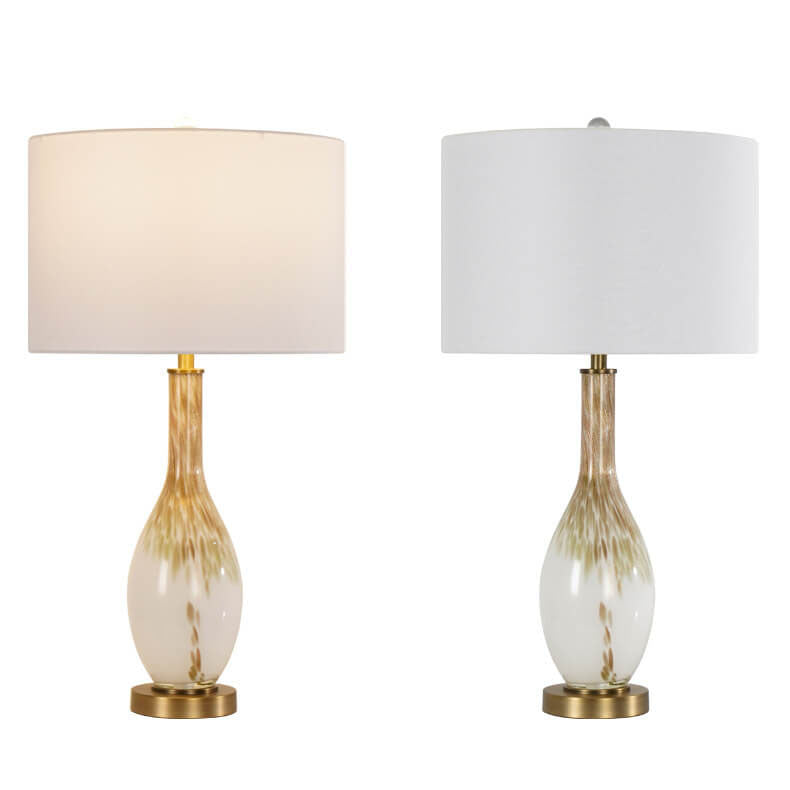 Lámpara de mesa de 1 luz de tela de vidrio esmaltado dorado fluido de lujo moderno 