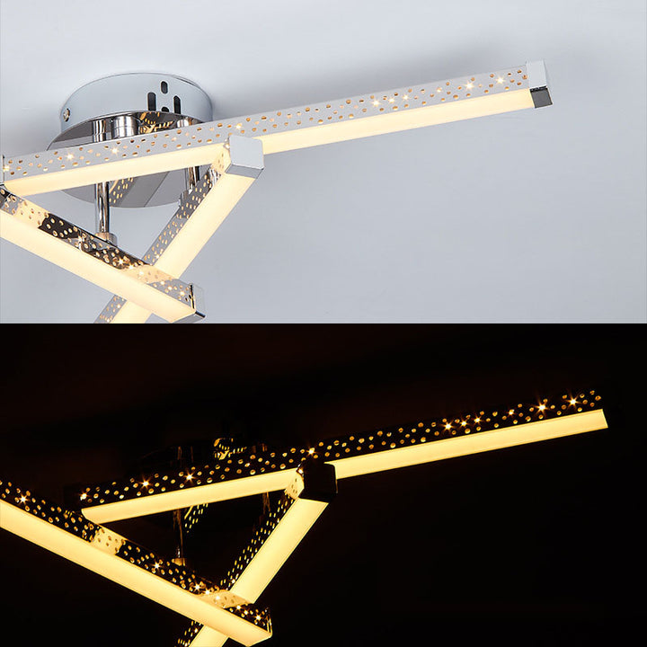 Modern Minimalist Stainless Steel Iron Triangular Hollow LED Semi-Flush Mount Ceiling Light For Living Room &amp; Bedroom