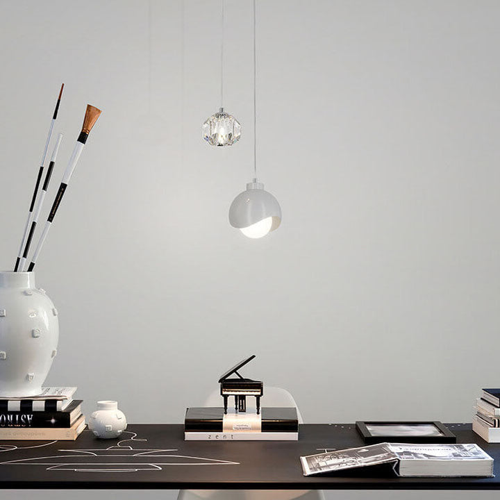 Lámpara Colgante Curva de 2 Luces de Bola de Cristal Simple de Lujo Ligero 