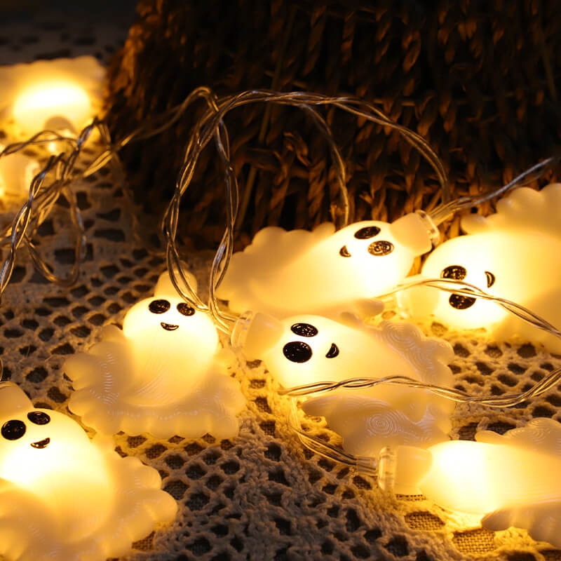 Halloween-Geister-Lichterkette Partydekoration Warmweiße Dekoration LED Bunte Lichterkette 