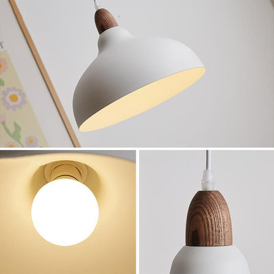 Japanische einfache Pendelleuchte aus massivem Holz mit runder Kuppel und 1 Licht 