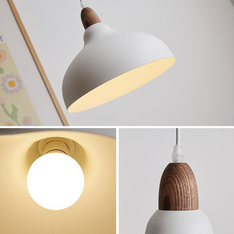 Japanische einfache Pendelleuchte aus massivem Holz mit runder Kuppel und 1 Licht 
