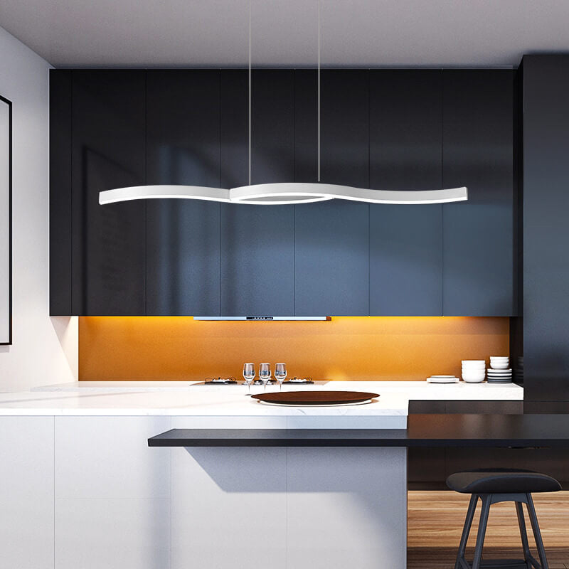 Lustre créatif à LED design moderne à lignes courbes pour îlot 