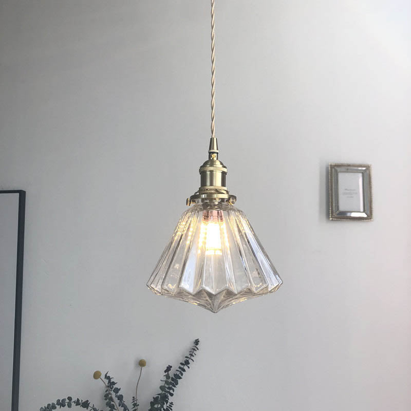Modern Art Deco Brass Glass Diamond Shape 1-Light Pendant Light for Living Room